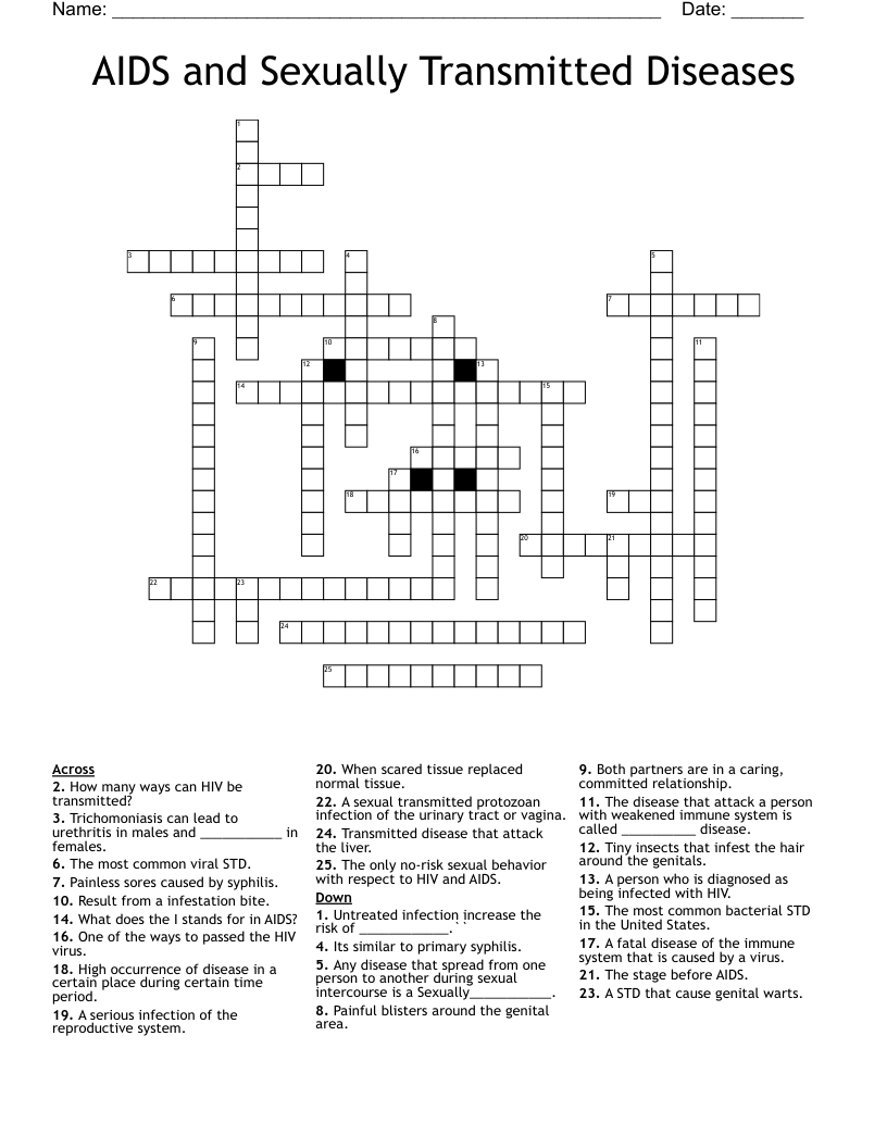 AIDS and Sexually Transmitted Diseases Crossword