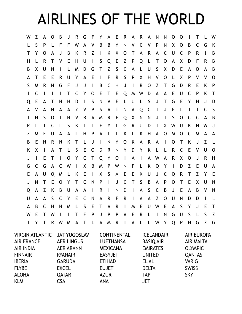 AIRLINES OF THE WORLD Word Search