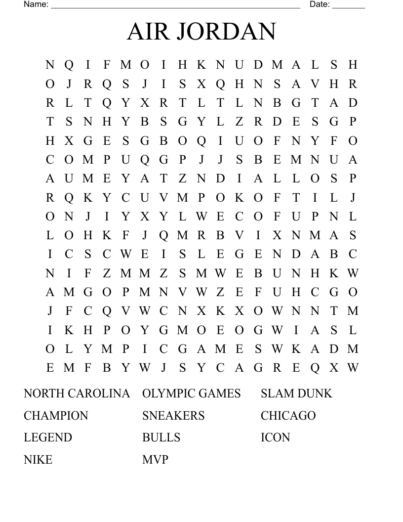 AIR JORDAN Word Search
