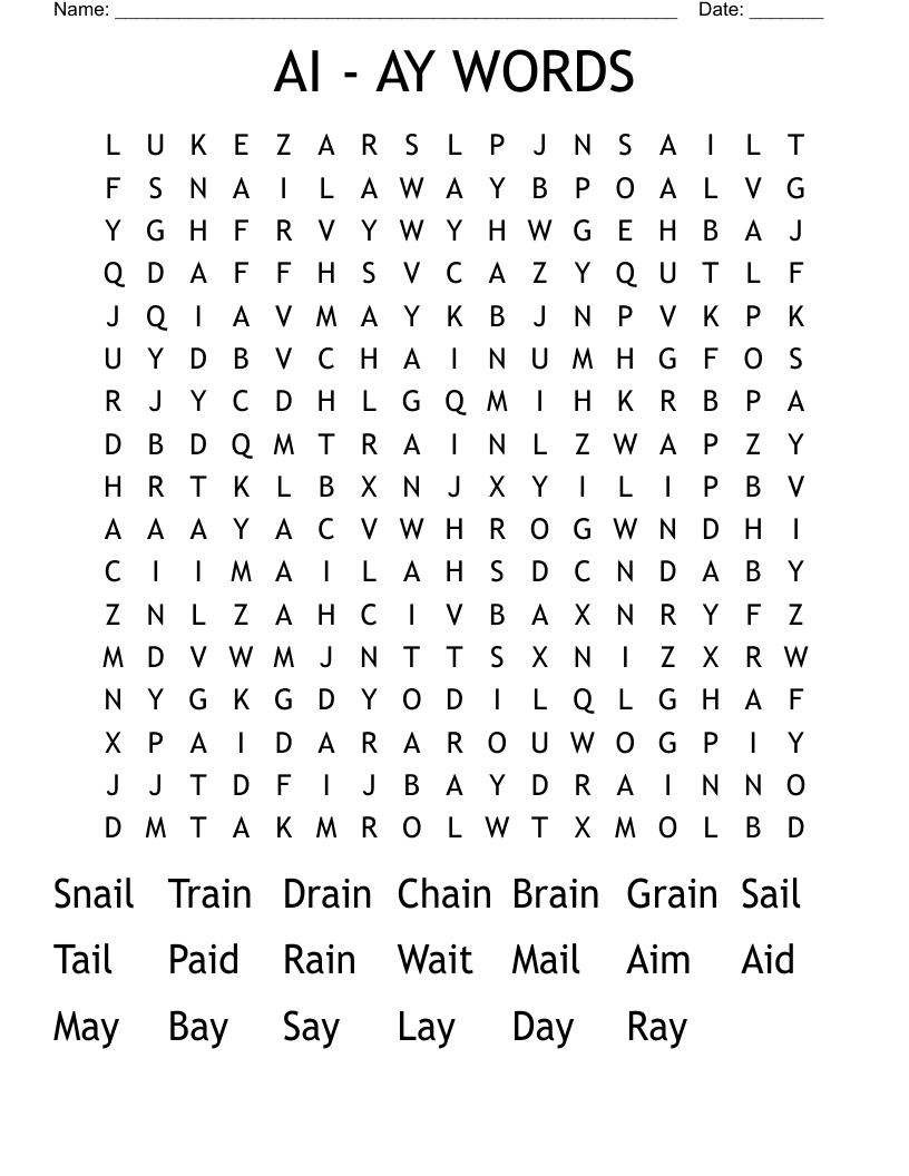 AI - AY WORDS Word Search