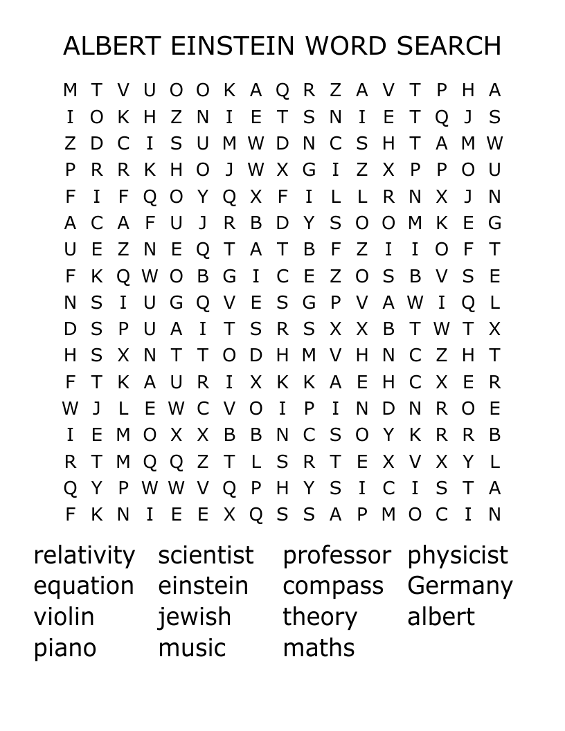 ALBERT EINSTEIN WORD SEARCH 