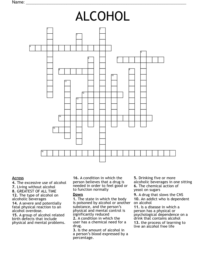 ALCOHOL Crossword