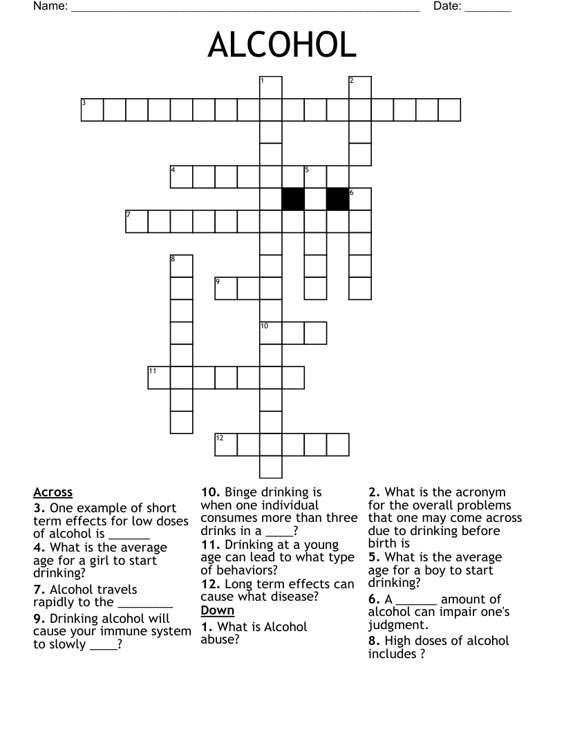 ALCOHOL Crossword