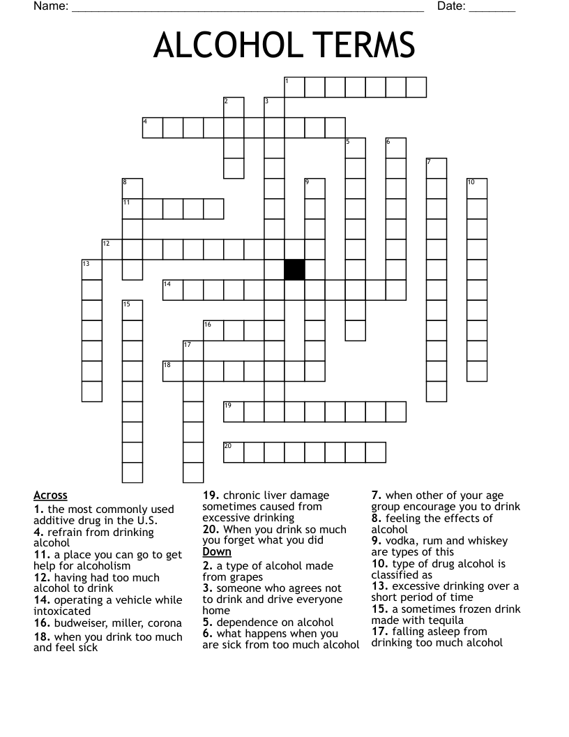 ALCOHOL TERMS Crossword