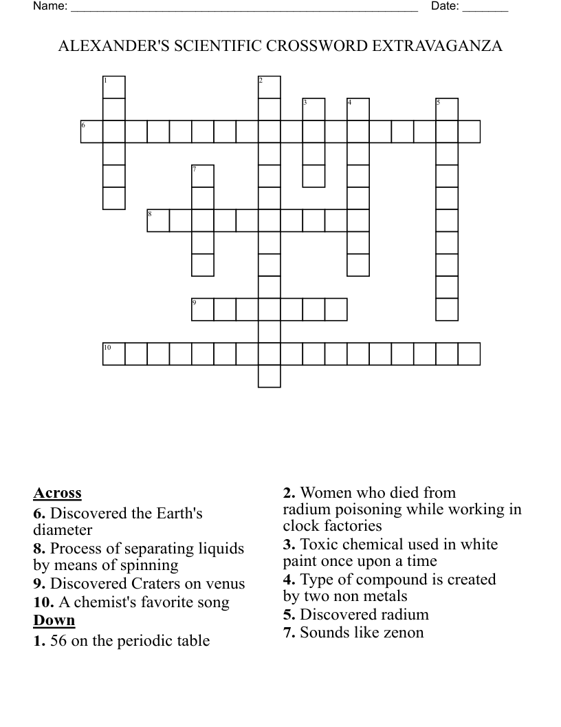ALEXANDER'S SCIENTIFIC CROSSWORD EXTRAVAGANZA