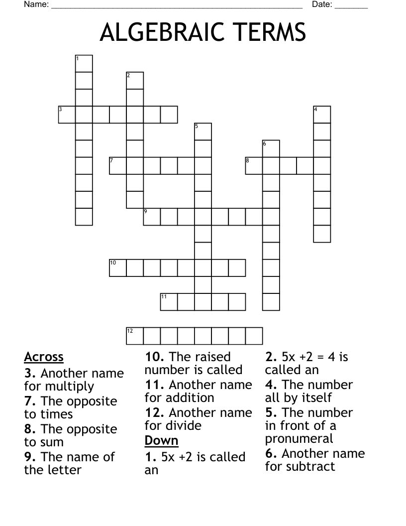 ALGEBRAIC TERMS Crossword