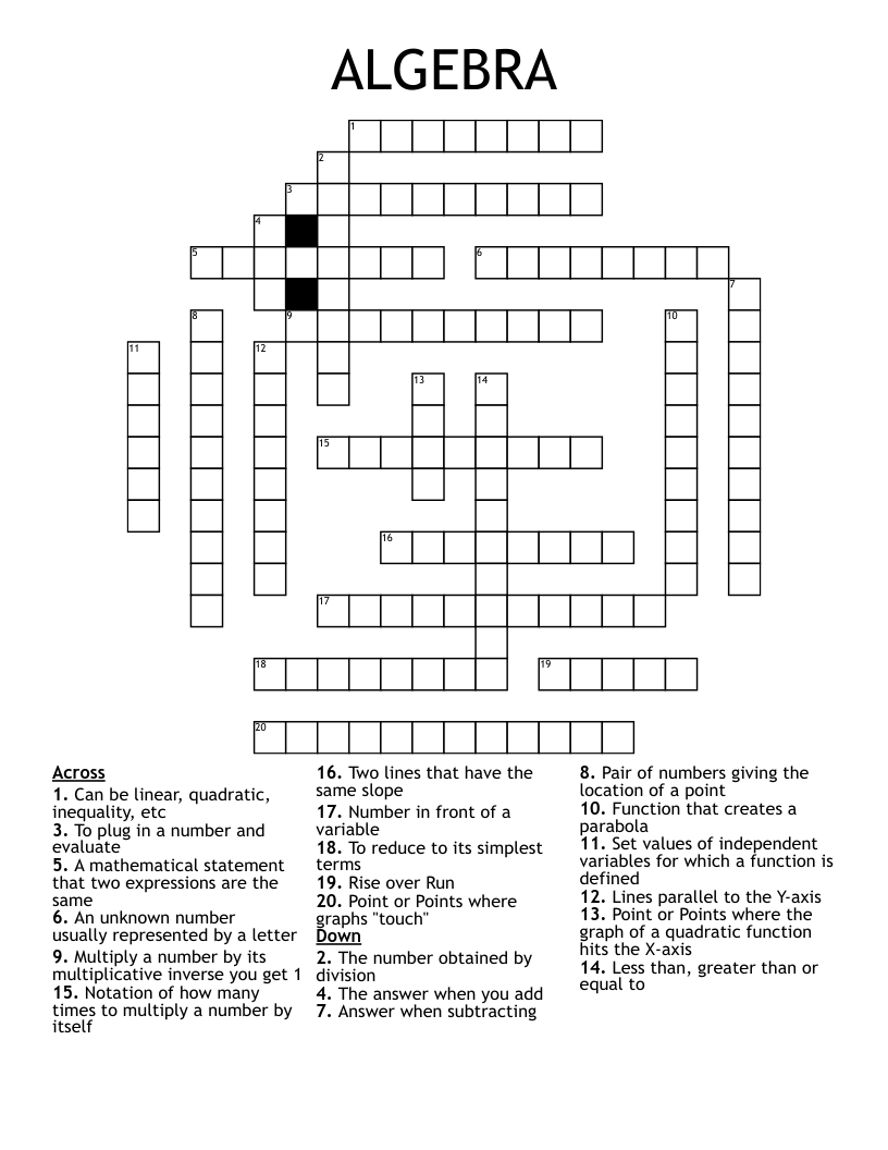 ALGEBRA Crossword