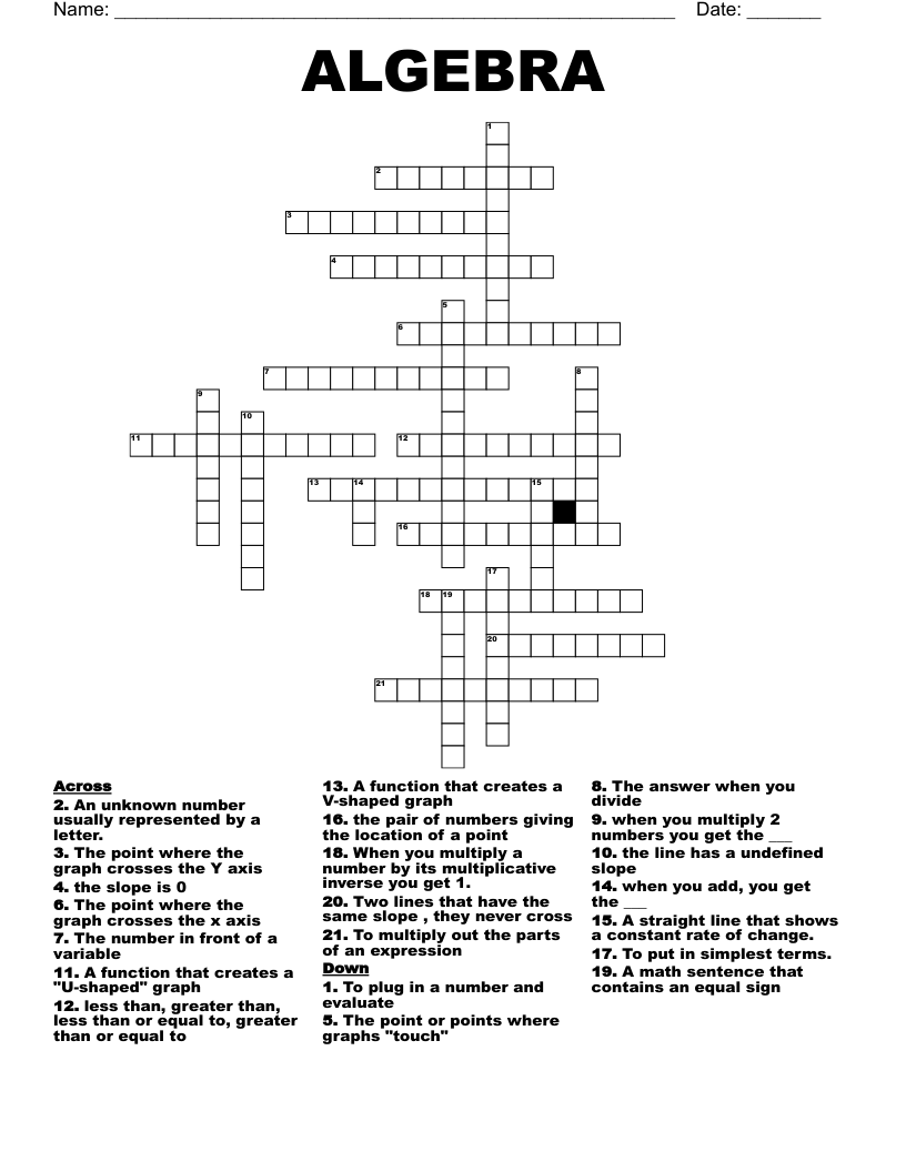 ALGEBRA Crossword