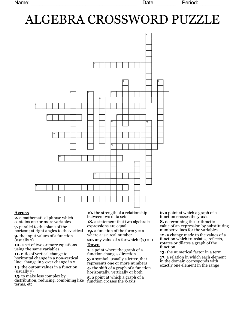 ALGEBRA CROSSWORD PUZZLE