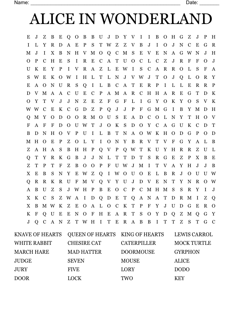 ALICE IN WONDERLAND Word Search