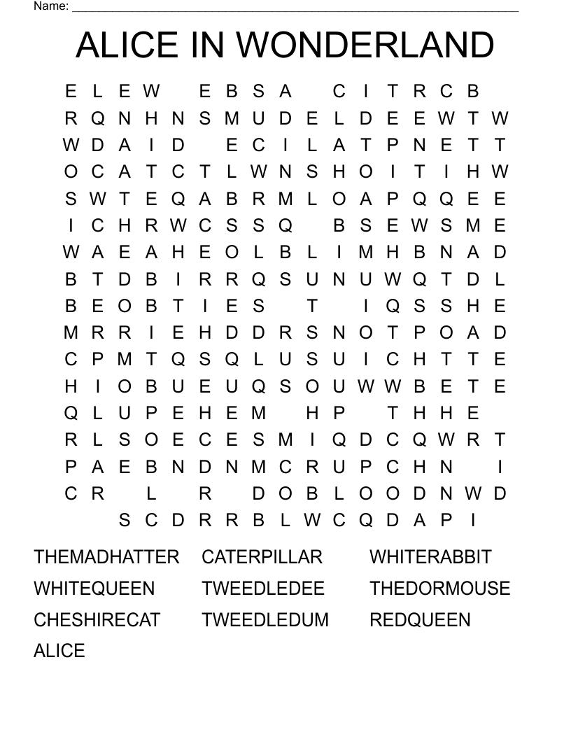 ALICE IN WONDERLAND Word Search