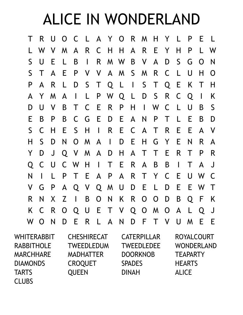 ALICE IN WONDERLAND Word Search