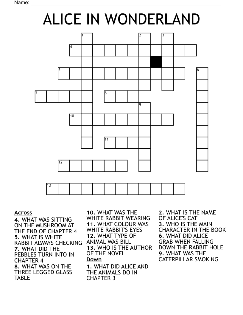 ALICE IN WONDERLAND Crossword