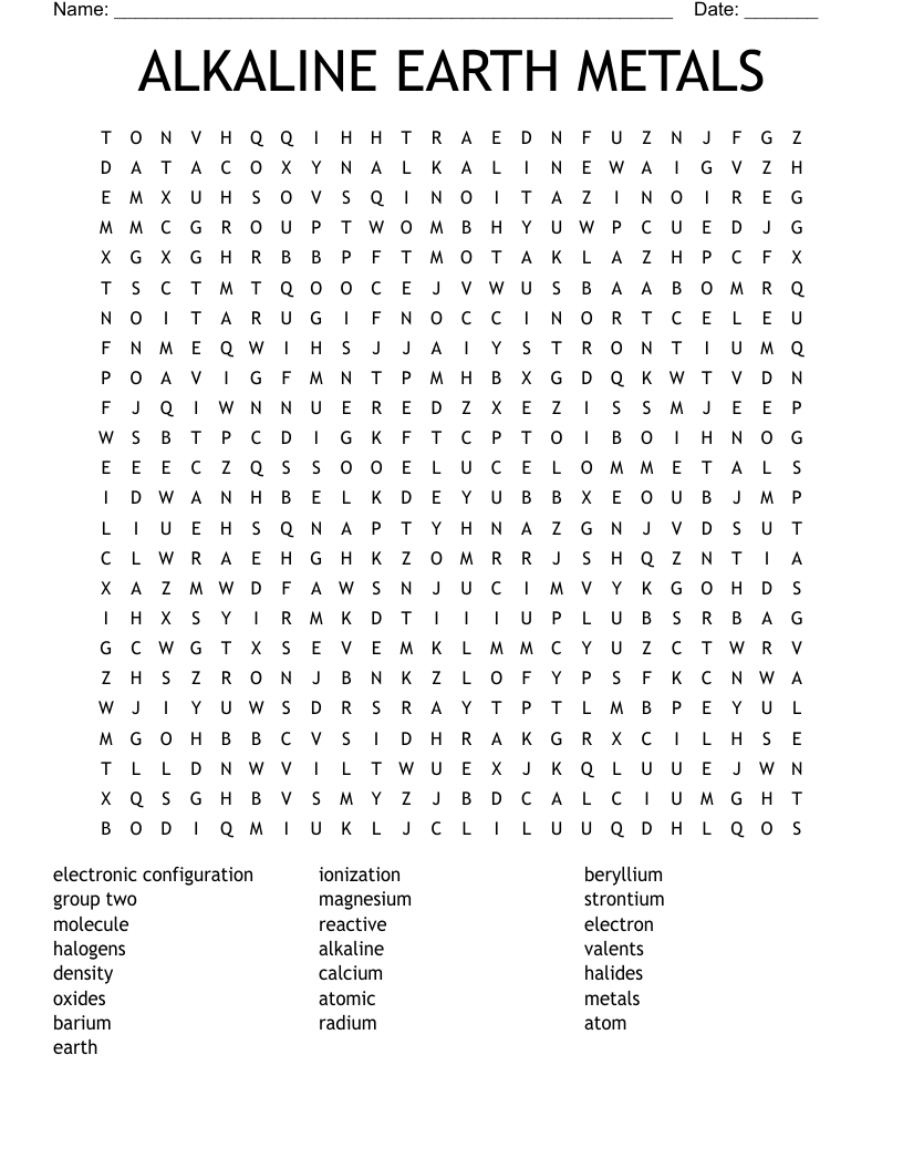 ALKALINE EARTH METALS Word Search