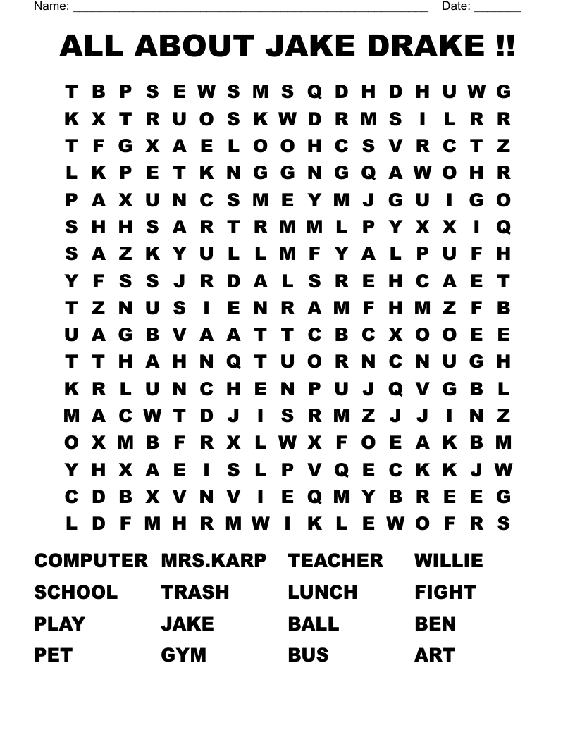 ALL ABOUT JAKE DRAKE !! Word Search