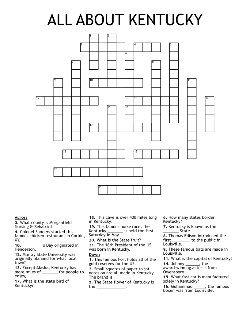 ALL ABOUT KENTUCKY Crossword