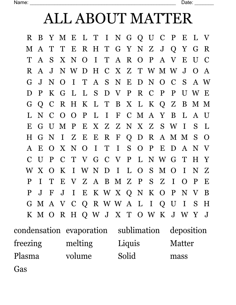 ALL ABOUT MATTER Word Search