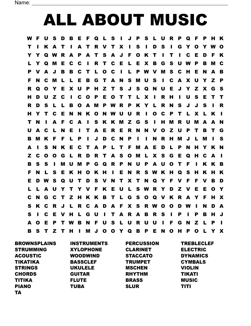 ALL ABOUT MUSIC Word Search