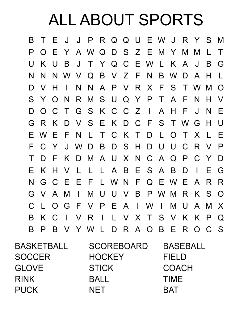 ALL ABOUT SPORTS Word Search