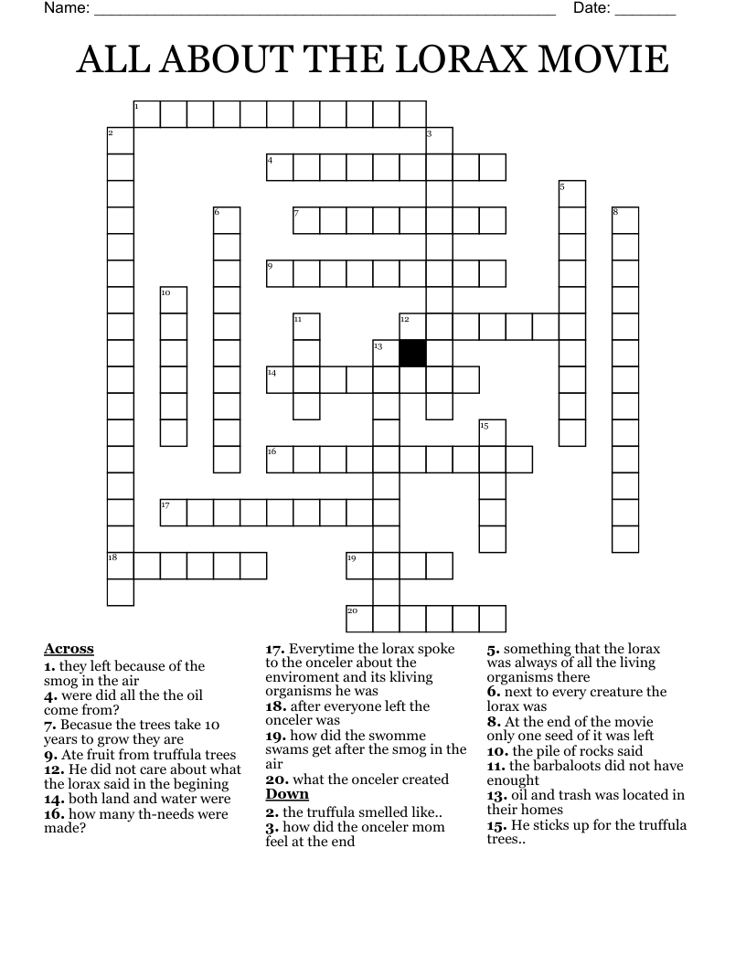 ALL ABOUT THE LORAX MOVIE Crossword