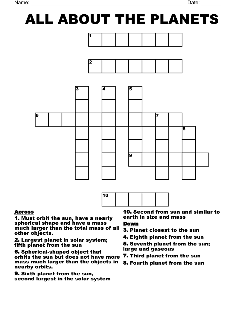ALL ABOUT THE PLANETS Crossword