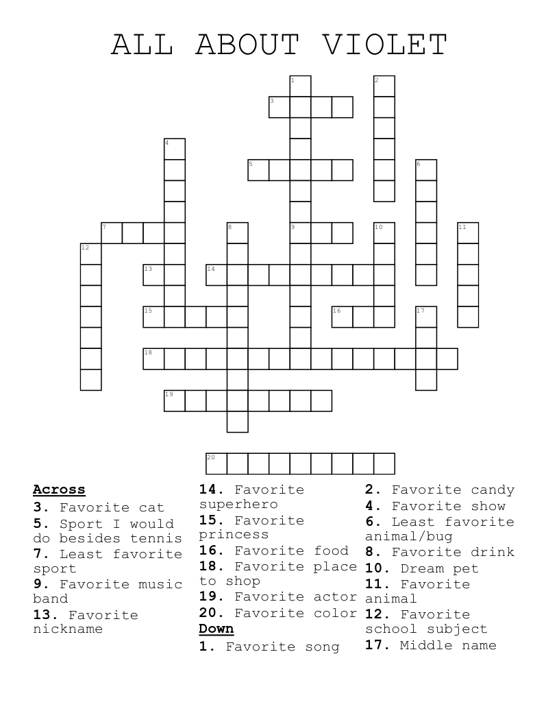 ALL ABOUT VIOLET Crossword