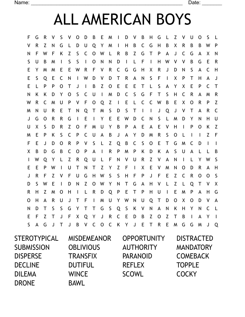ALL AMERICAN BOYS Word Search
