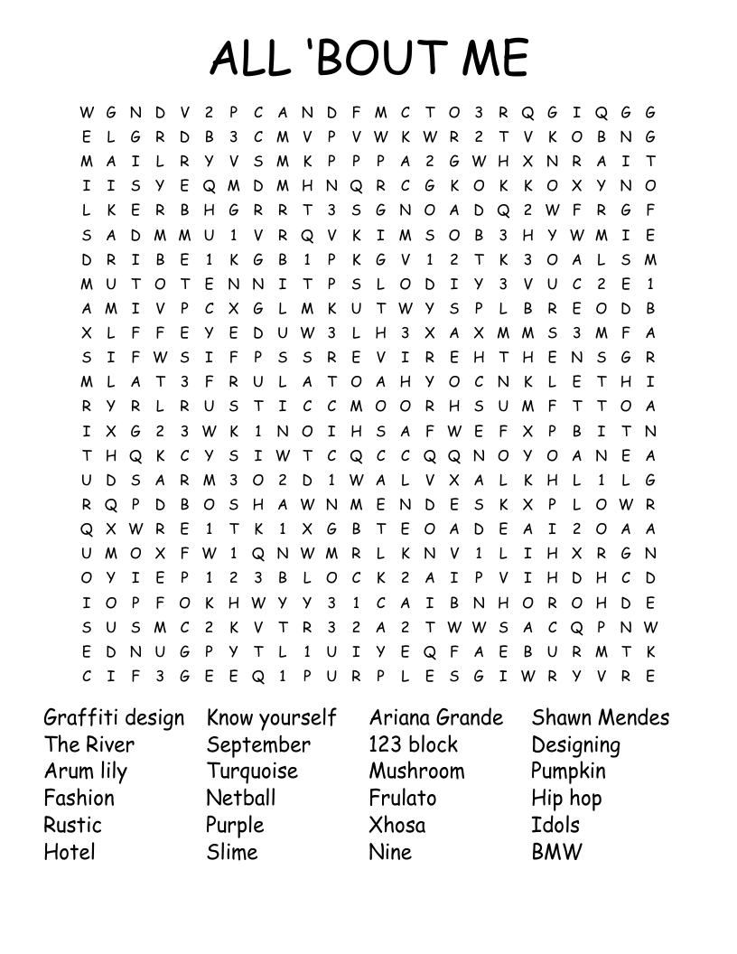 ALL ‘BOUT ME Word Search