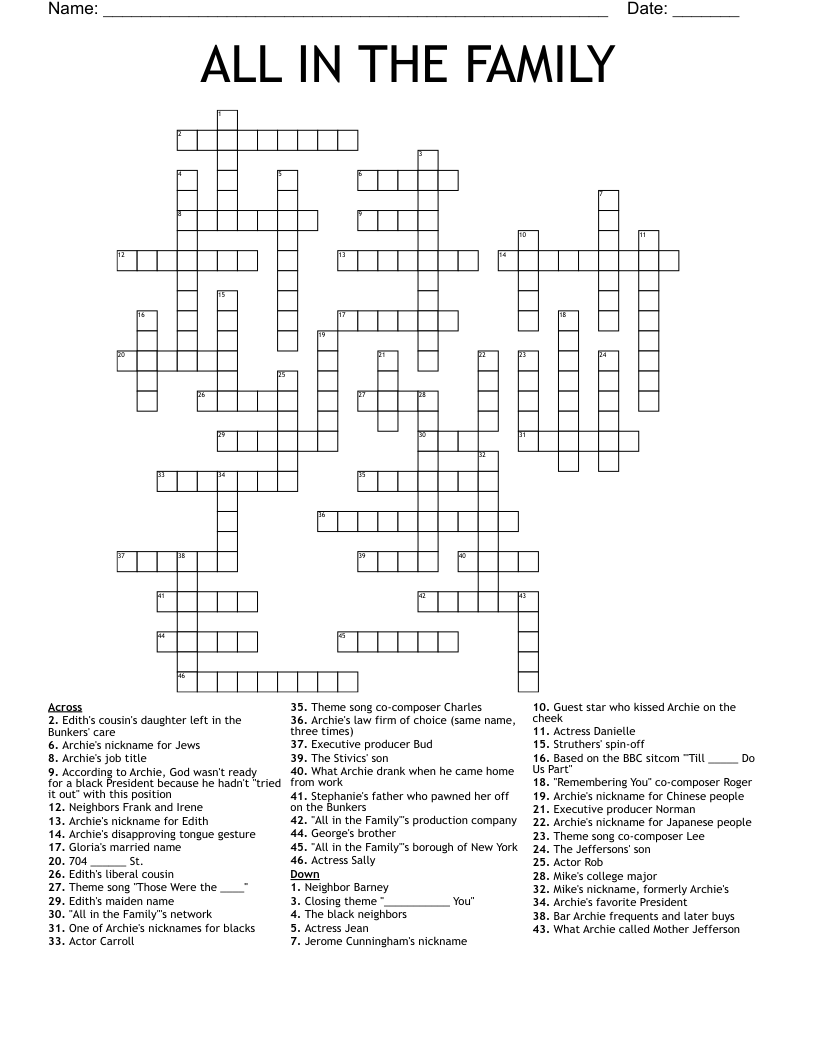 ALL IN THE FAMILY Crossword