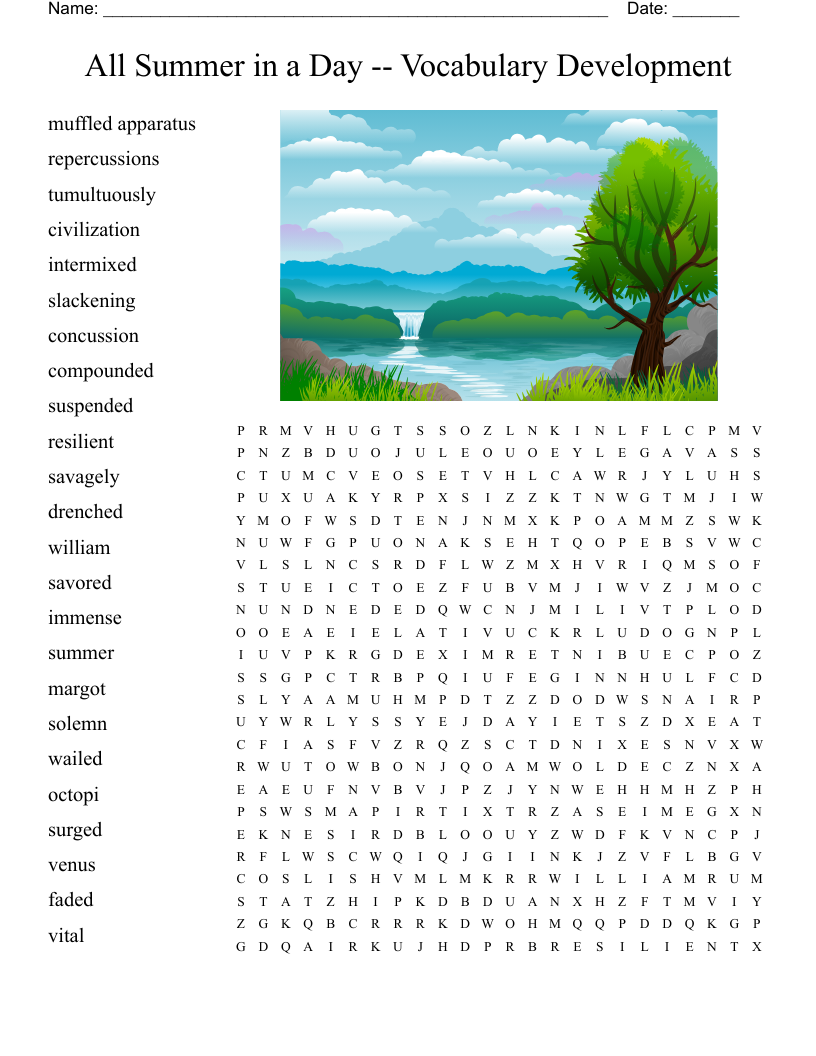 All Summer in a Day -- Vocabulary Development Word Search