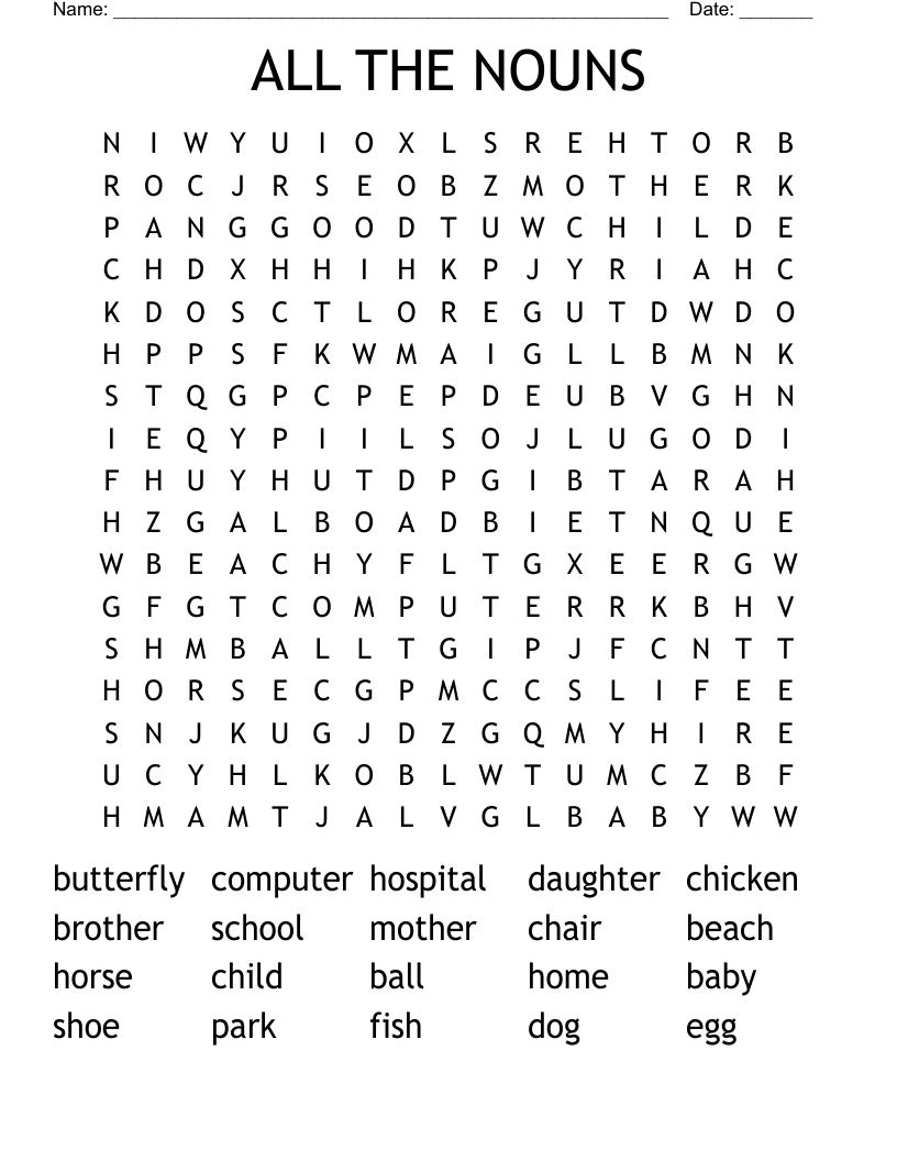 ALL THE NOUNS Word Search