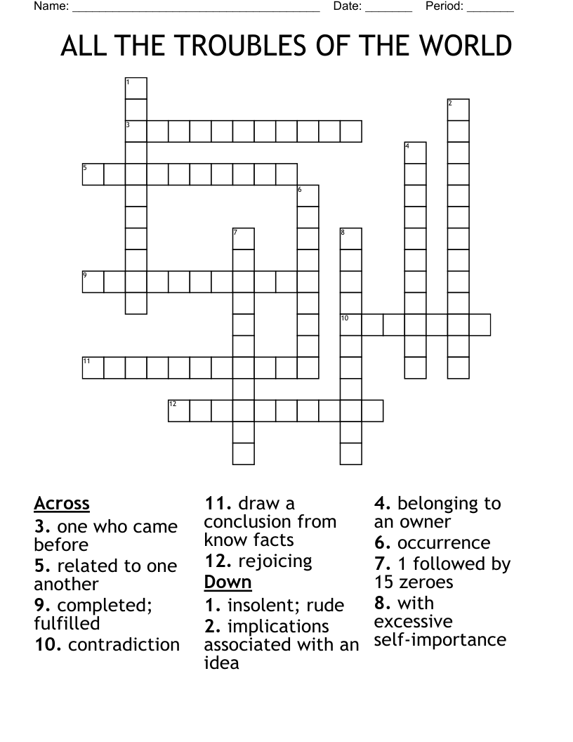 ALL THE TROUBLES OF THE WORLD Crossword