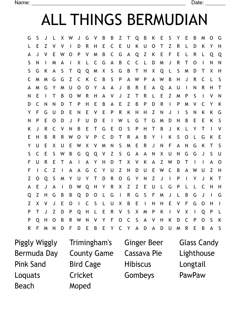 ALL THINGS BERMUDIAN Word Search