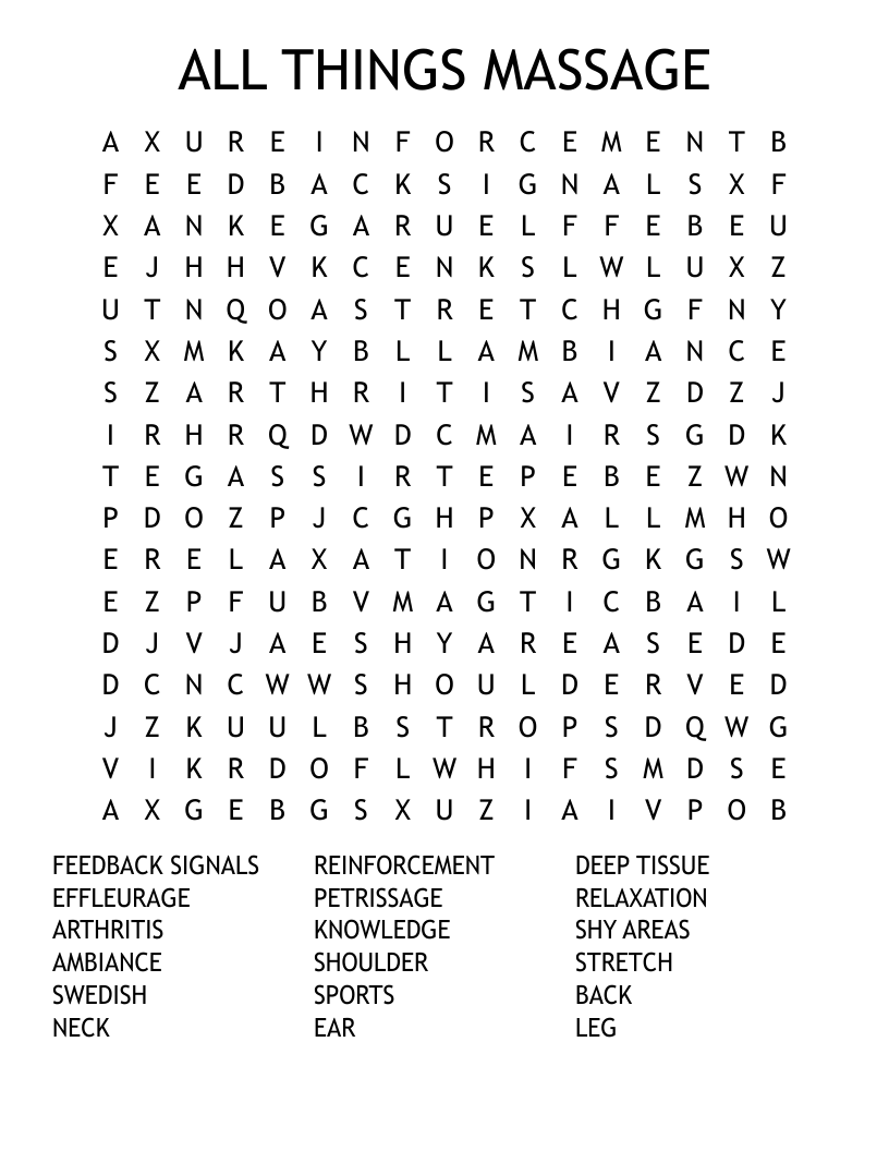 ALL THINGS MASSAGE Word Search