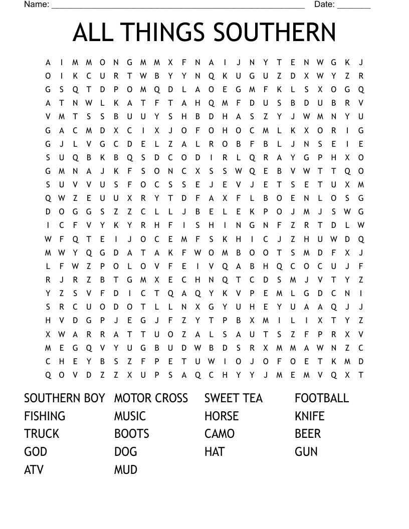 ALL THINGS SOUTHERN Word Search