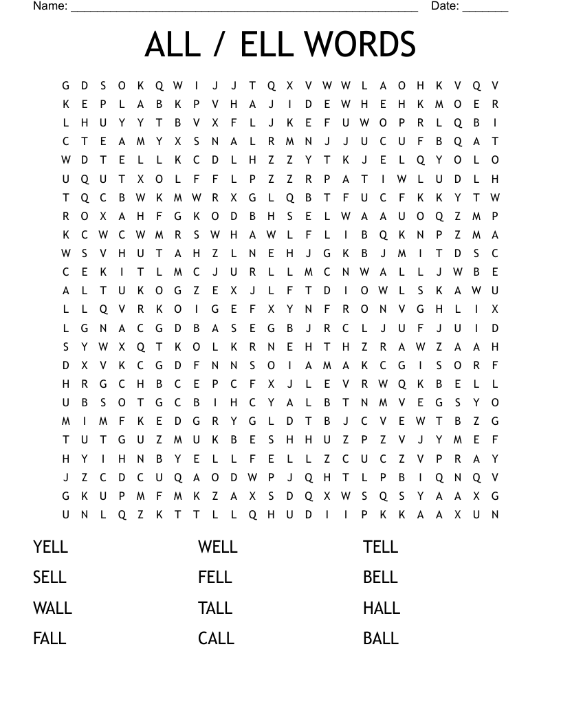 ALL / ELL WORDS Word Search