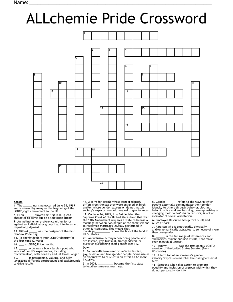 ALLchemie Pride Crossword