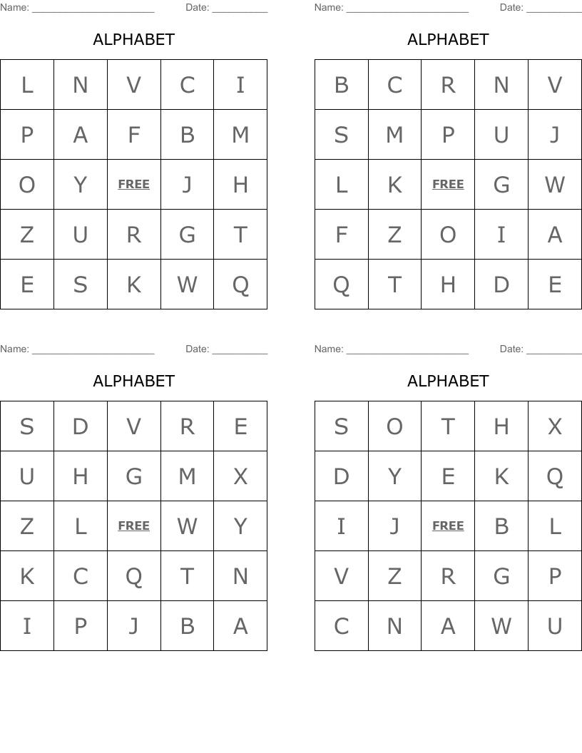 ALPHABET Bingo Cards