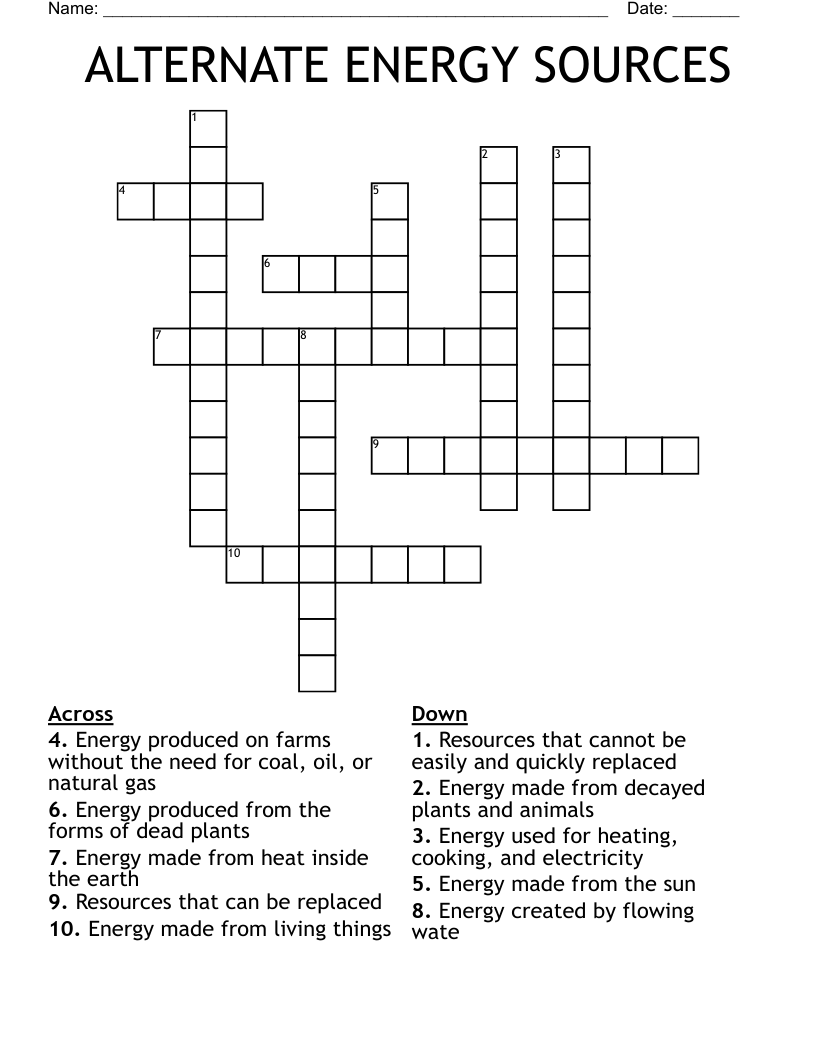ALTERNATE ENERGY SOURCES Crossword