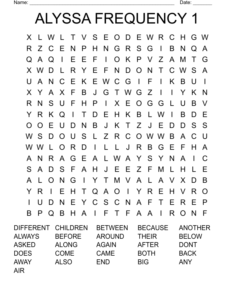 ALYSSA FREQUENCY 1 Word Search