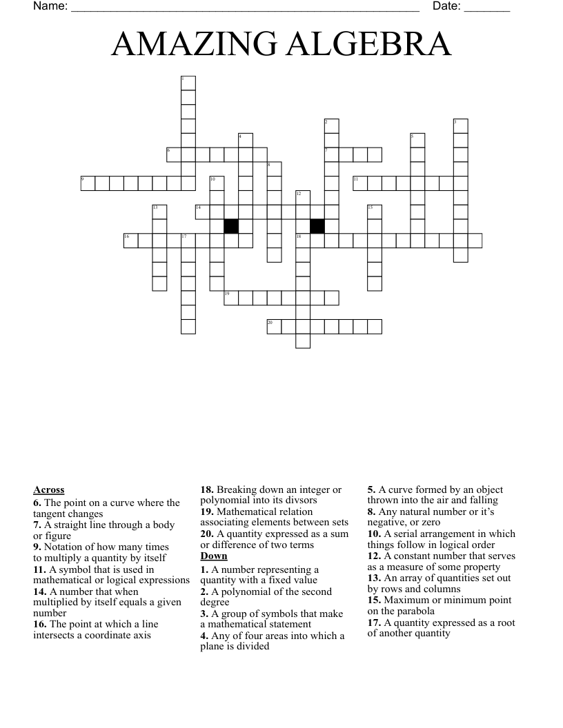 AMAZING ALGEBRA  Crossword
