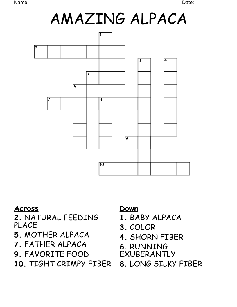 AMAZING ALPACA Crossword