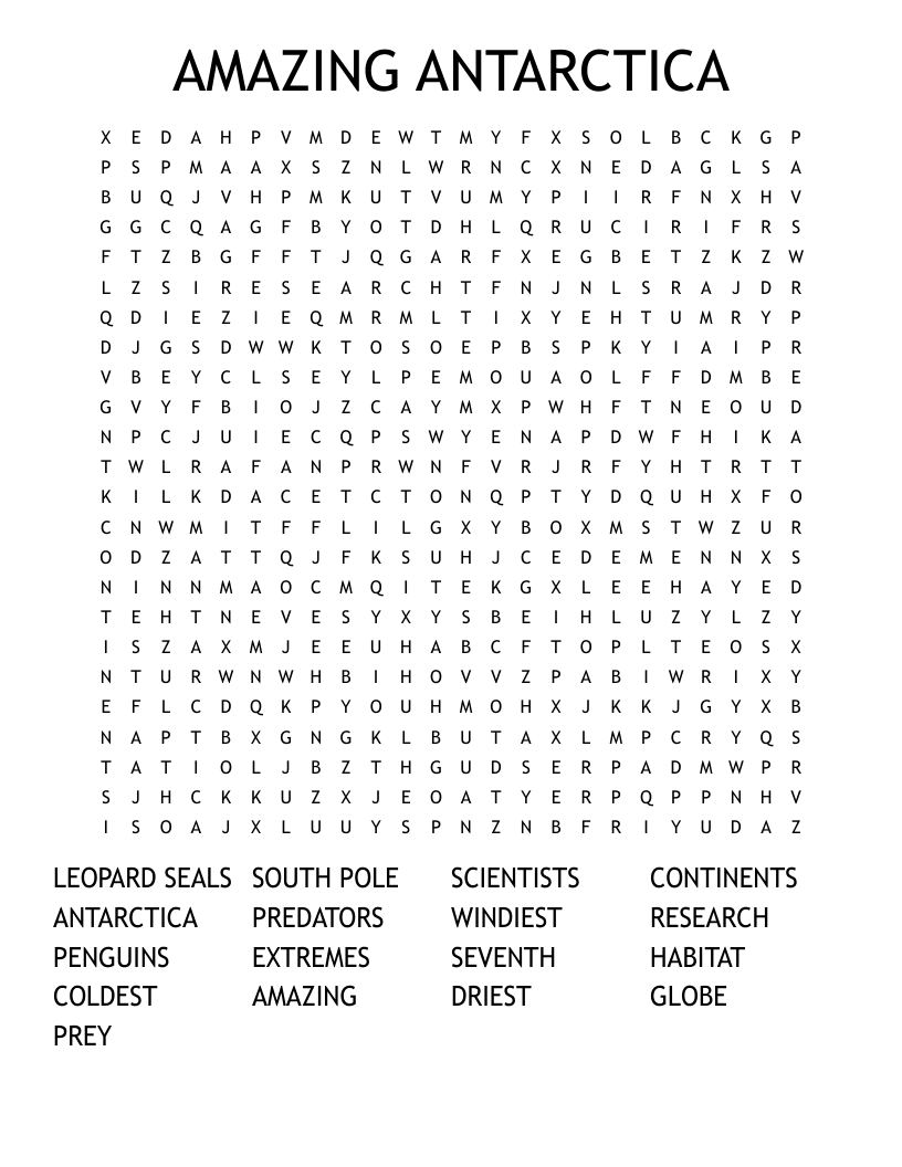 AMAZING ANTARCTICA Word Search