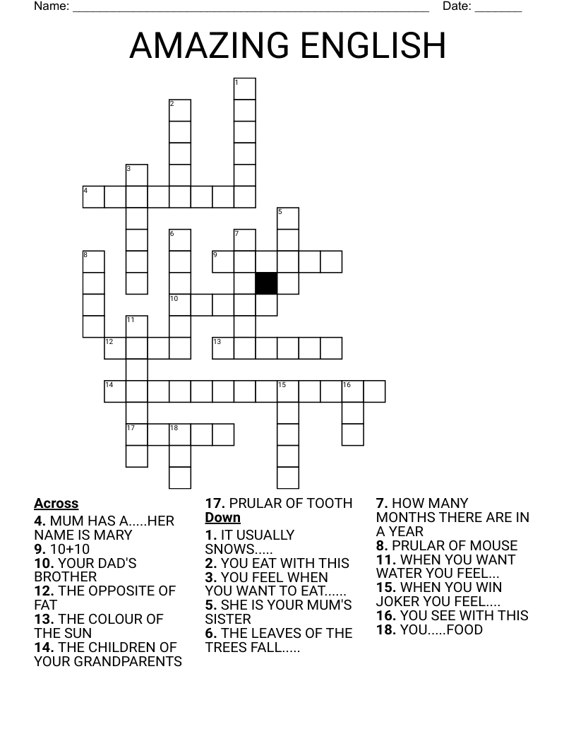 AMAZING ENGLISH Crossword