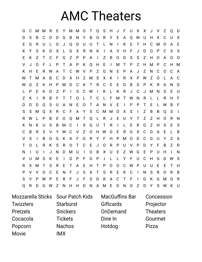 AMC Theaters Word Search