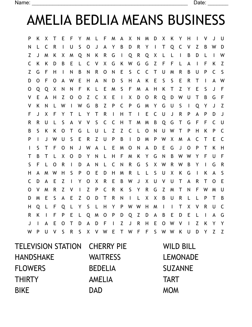 AMELIA BEDLIA MEANS BUSINESS Word Search