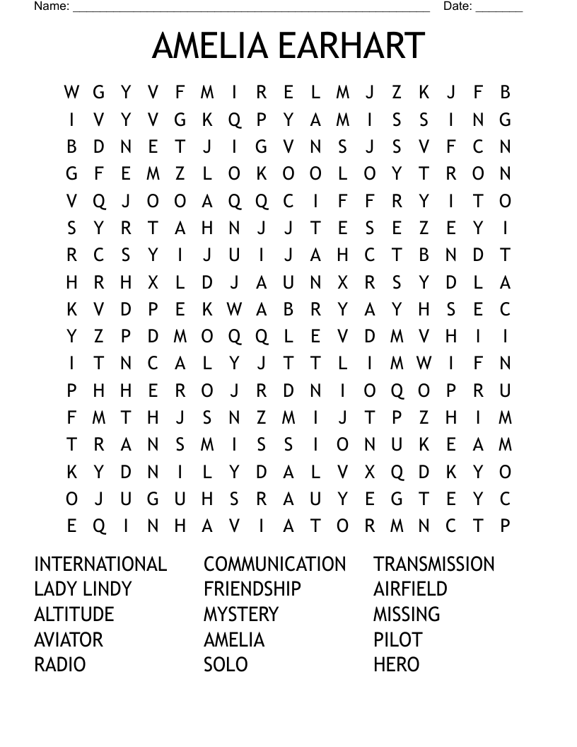 AMELIA EARHART Word Search