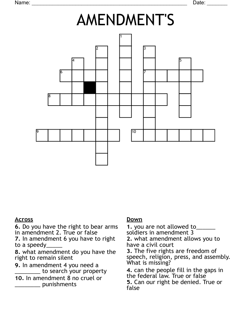 AMENDMENT'S Crossword