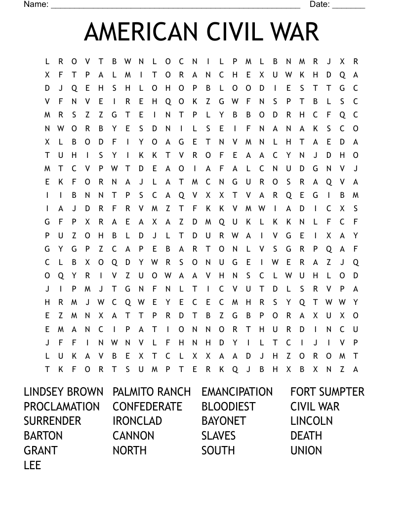 AMERICAN CIVIL WAR Word Search