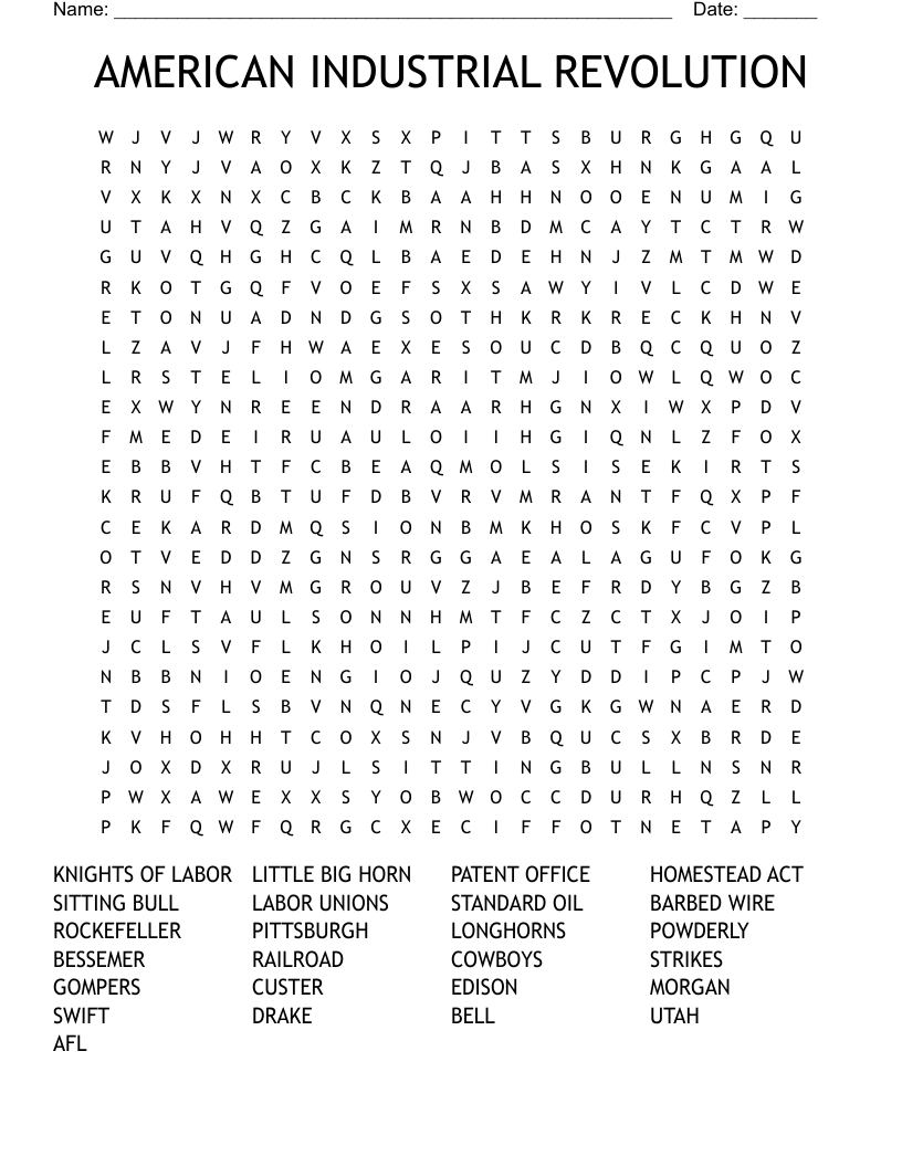 AMERICAN INDUSTRIAL REVOLUTION Word Search